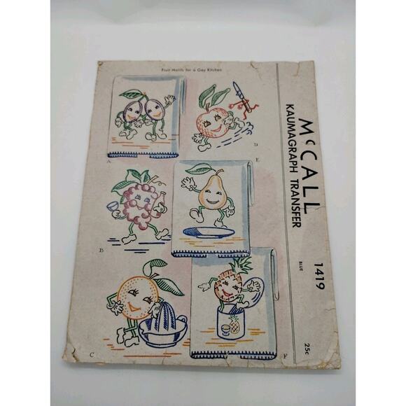 1948 McCall No. 1419 Kaumagraph Transfer Designs in Cross Stitch for Tea Towels - Picture 1 of 7